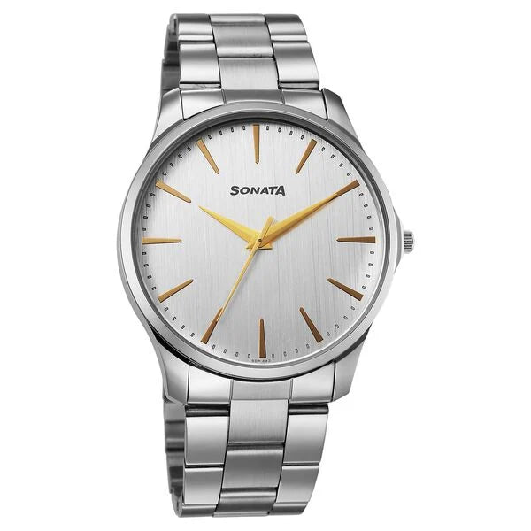 Sonata Traditional Essentials Silver Dial Watch For Men 77163sm02w - KRISHNA WATCH COMPANY