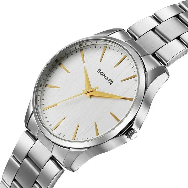 Sonata Traditional Essentials Silver Dial Watch For Men 77163sm02w - KRISHNA WATCH COMPANY