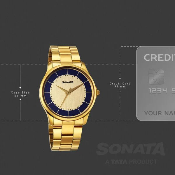 Sonata Traditional Essentials Multicoloured Dial Golden Watch For Men - 77163YM01W - KRISHNA WATCH COMPANY