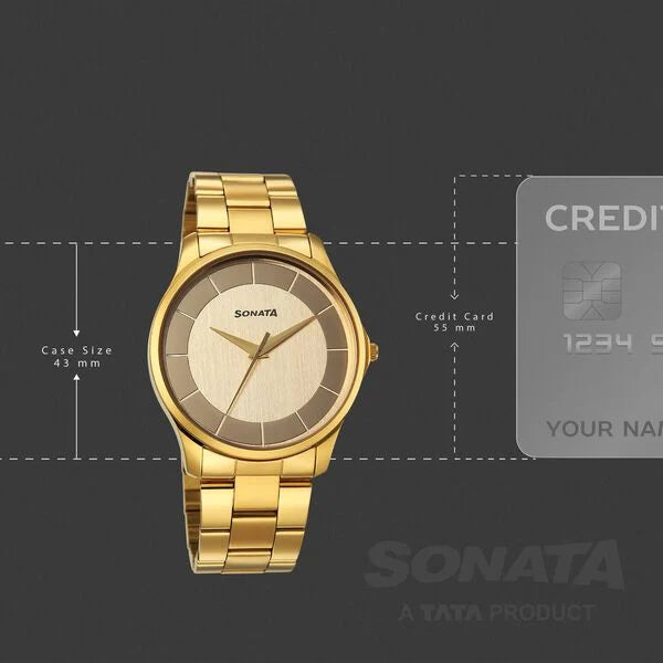 Sonata Traditional Essentials Multicoloured Dial Golden Watch For Men - 77163YM02W - KRISHNA WATCH COMPANY