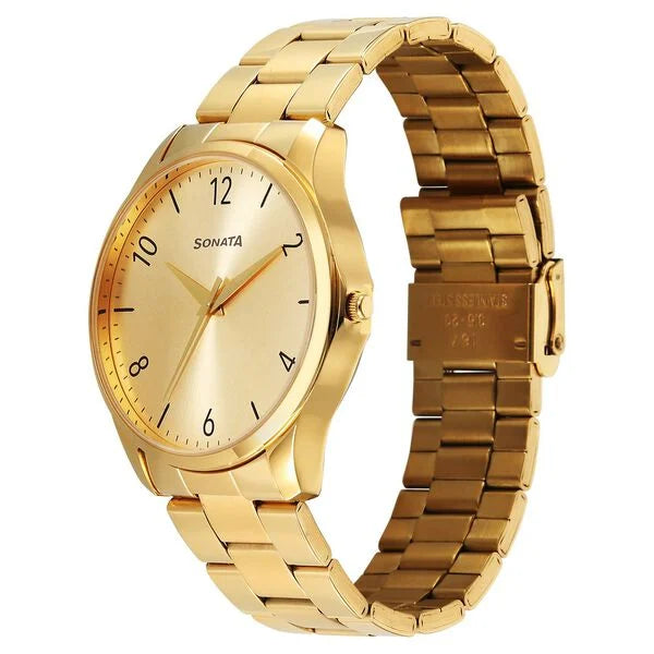 Sonata Traditional Essentials Champagne Dial Watch For Men - 77163YM03W - KRISHNA WATCH COMPANY
