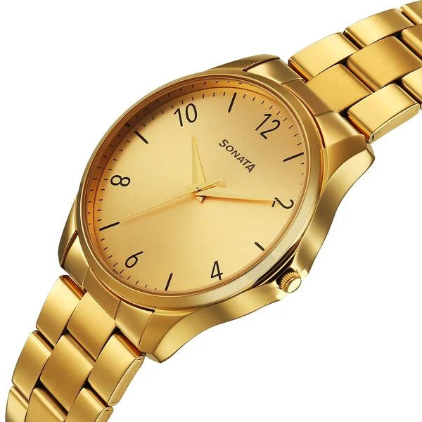 Sonata Traditional Essentials Champagne Dial Watch For Men - 77163YM03W - KRISHNA WATCH COMPANY