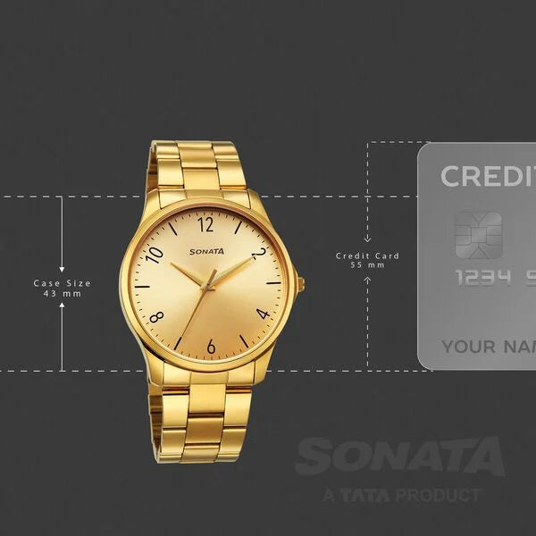Sonata Traditional Essentials Champagne Dial Watch For Men - 77163YM03W - KRISHNA WATCH COMPANY