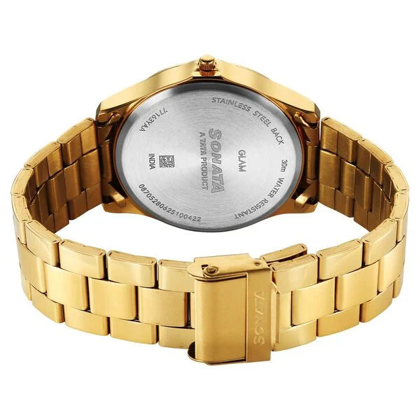 Sonata Traditional Essentials Champagne Dial Watch For Men - 77163YM03W - KRISHNA WATCH COMPANY