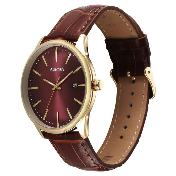 Sonata Eternia Quartz Analog Watch For Men - 77166YL02 - KRISHNA WATCH COMPANY