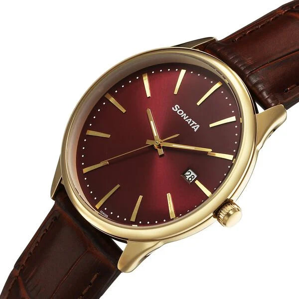 Sonata Eternia Quartz Analog Watch For Men - 77166YL02 - KRISHNA WATCH COMPANY