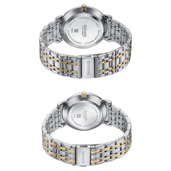 Sonata Wedding Edit Quartz Analog with Date Silver Dial Stainless Steel Strap Watch For Pair 7716787086bm01 - KRISHNA WATCH COMPANY