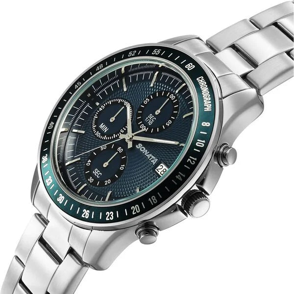 Sonata Chronos Quartz Analog with Date Watch For Men 77187km02 - KRISHNA WATCH COMPANY
