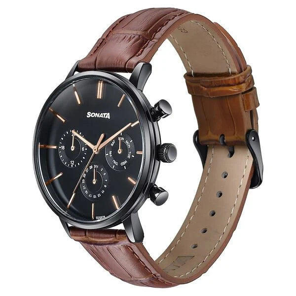 Sonata Festive Quartz Multifunction Watch For Men 77191nl01 - KRISHNA WATCH COMPANY