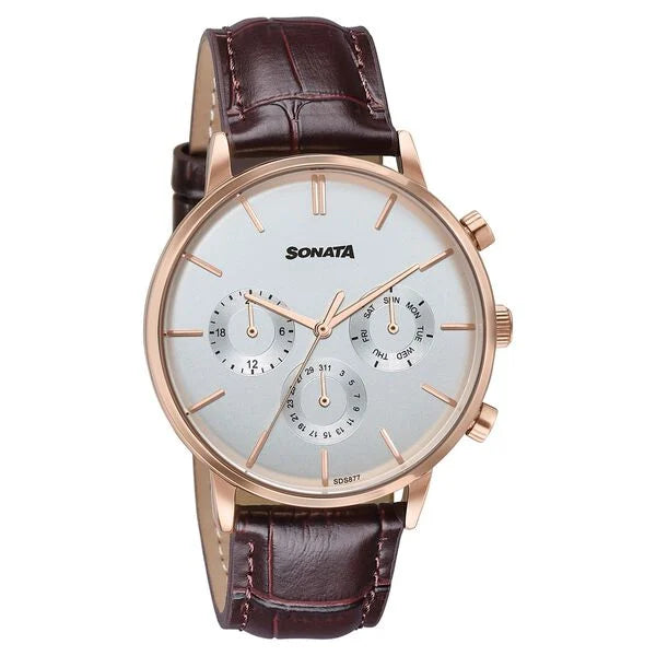 Sonata Festive Quartz Multifunction Watch For Men 77191wl01 - KRISHNA WATCH COMPANY