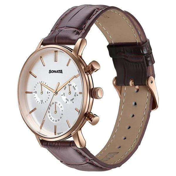 Sonata Festive Quartz Multifunction Watch For Men 77191wl01 - KRISHNA WATCH COMPANY