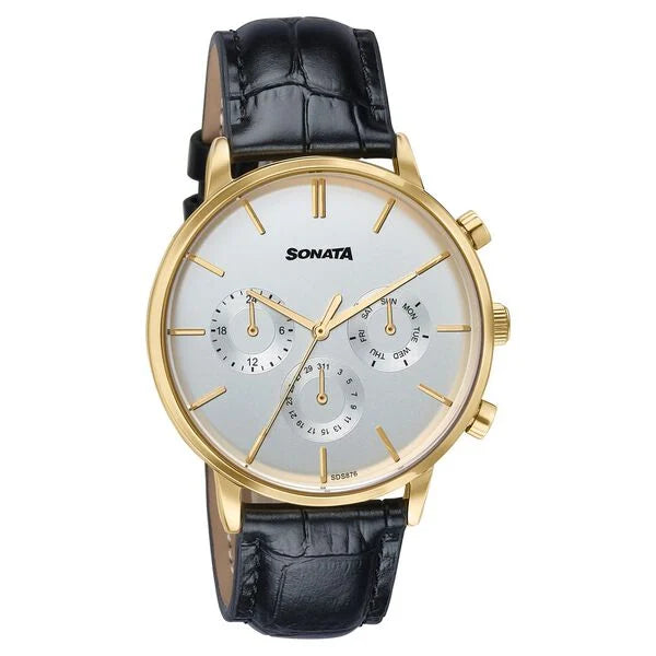 Sonata Festive Quartz Multifunction Watch For Men 77191yl01 - KRISHNA WATCH COMPANY