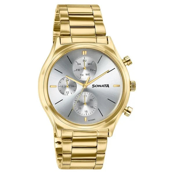 Sonata Festive Quartz Multifunction Watch For Men - 77192YM01 - KRISHNA WATCH COMPANY