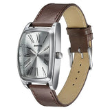 Sonata Ascent Silver Tonneau Watch with Leather Strap 77195sl01