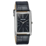 Sonata Ascent Black Rectangular Watch with Black Leather 77196sl02