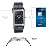Sonata Ascent Black Rectangular Watch with Black Leather 77196sl02