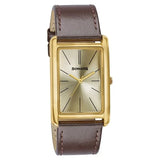 Sonata Ascent Gold Rectangular Watch with Brown Leather 77196yl01