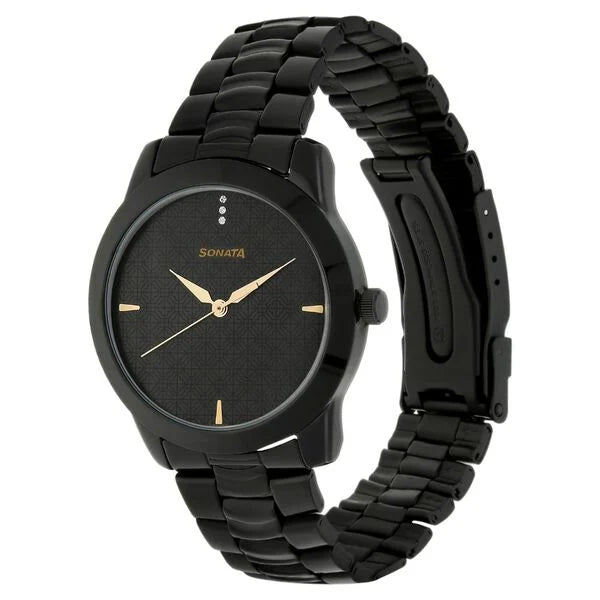 Sonata Quartz Analog Black Dial Metal Strap Watch for Men - 7924NM01 - KRISHNA WATCH COMPANY