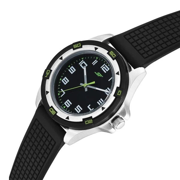Sonata SF Sporty Analogs Quartz Analog Black Dial Black Plastic Strap Watch For Men - 7930PP28W - KRISHNA WATCH COMPANY