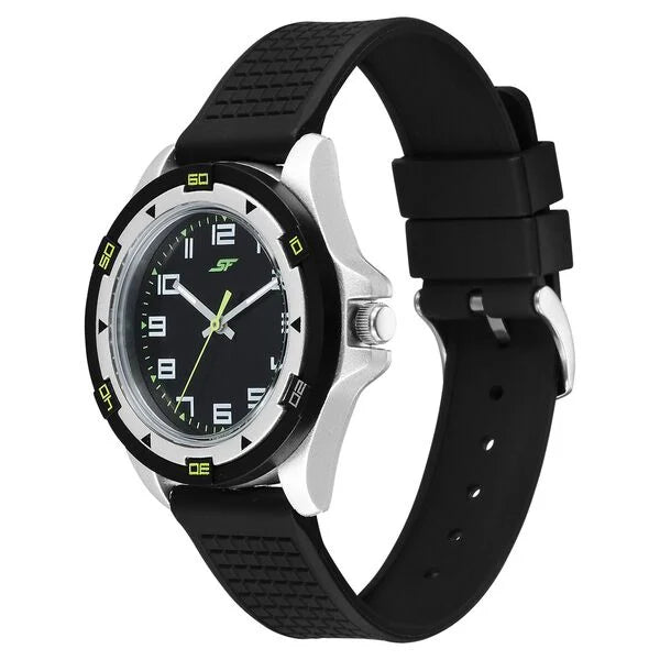 Sonata SF Sporty Analogs Quartz Analog Black Dial Black Plastic Strap Watch For Men - 7930PP28W - KRISHNA WATCH COMPANY