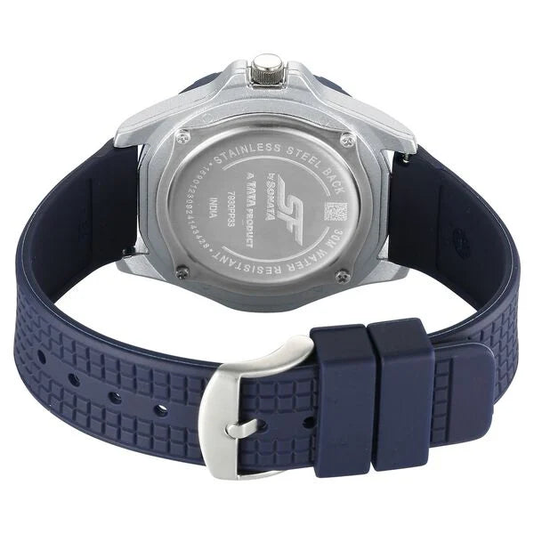 Sonata SF Sporty Analogs Quartz Analog Blue Dial Blue Plastic Strap Watch For Men - 7930PP33W - KRISHNA WATCH COMPANY