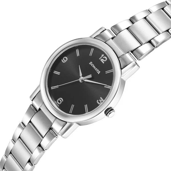 Sonata Classic Quartz Analog Black Dial Silver Stainless Steel Strap Watch for Men ns7987sm07w / 7987sm07w - KRISHNA WATCH COMPANY