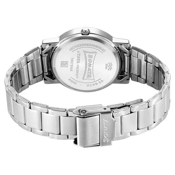 Sonata Classic Quartz Analog Black Dial Silver Stainless Steel Strap Watch for Men ns7987sm07w / 7987sm07w - KRISHNA WATCH COMPANY