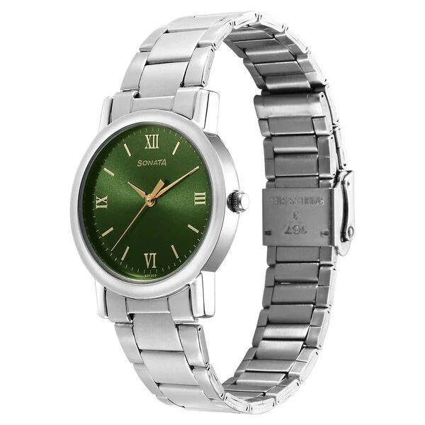 Sonata Classic Quartz Analog Green Dial Silver Stainless Steel Strap Watch for Men 7987sm10w - KRISHNA WATCH COMPANY