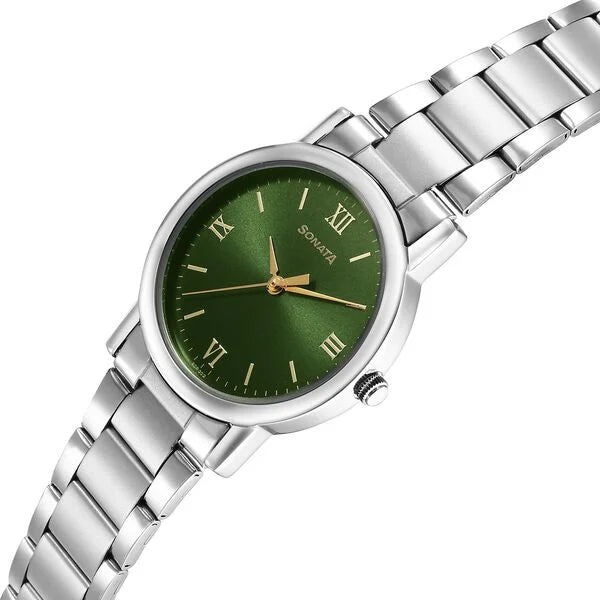 Sonata Classic Quartz Analog Green Dial Silver Stainless Steel Strap Watch for Men 7987sm10w - KRISHNA WATCH COMPANY