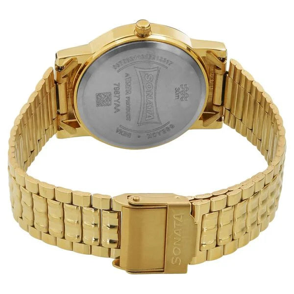 Sonata White Dial Golden Metal Strap Watch - 7987YM05W - KRISHNA WATCH COMPANY