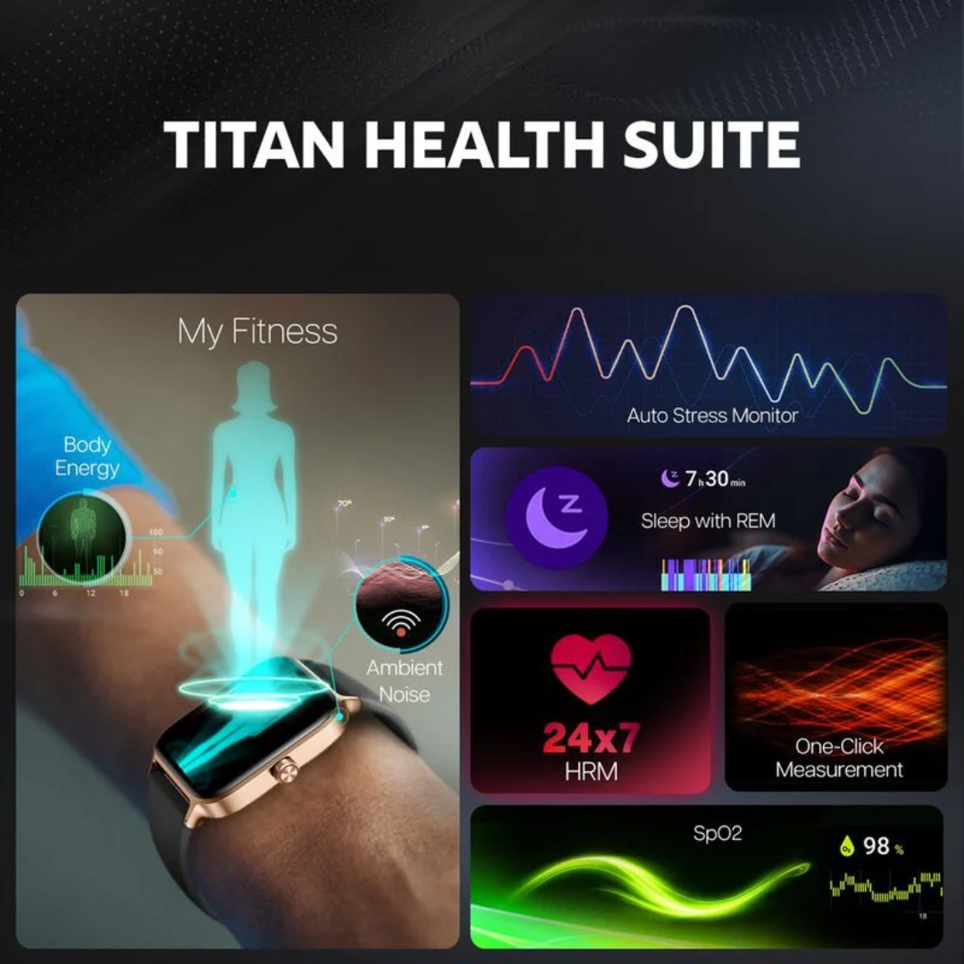 Titan Traveller with 4.52 cm AMOLED Display, BT Calling, India's First FitVerse Smartwatch with Blue Leather Strap 90166AP02 - KRISHNA WATCH COMPANY