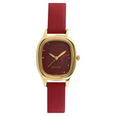 Sonata Quartz Analog Red Dial Leather Strap Watch for Women - 8060YL03