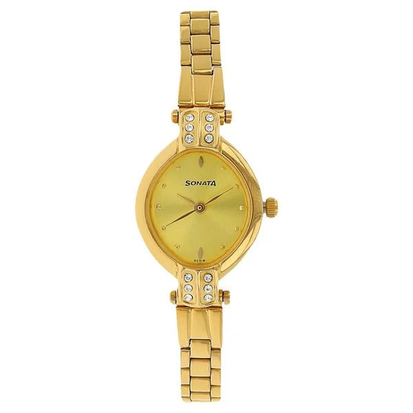 Sonata Quartz Analog Champagne Dial Stainless Steel Strap Watch for Women ns8064ym01 / 8064ym01 - KRISHNA WATCH COMPANY