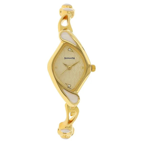 Sonata Quartz Analog Champagne Dial Metal Strap Watch for Women ns8073ym01 / 8073ym01 - KRISHNA WATCH COMPANY