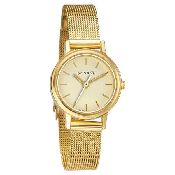 Sonata Essentials Champagne Dial Women Watch - 8096YM08 - KRISHNA WATCH COMPANY
