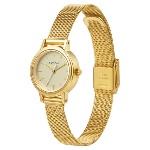 Sonata Essentials Champagne Dial Women Watch - 8096YM08 - KRISHNA WATCH COMPANY