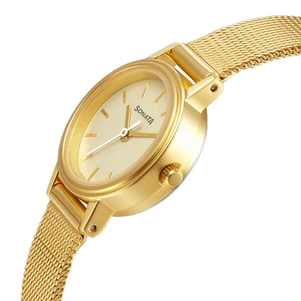 Sonata Essentials Champagne Dial Women Watch - 8096YM08 - KRISHNA WATCH COMPANY