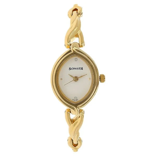 White Dial Golden Metal Strap Watch - 8109YM01 - KRISHNA WATCH COMPANY