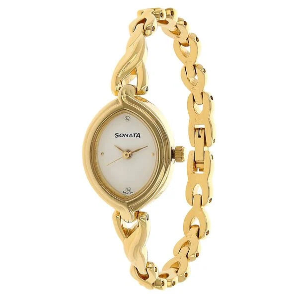 White Dial Golden Metal Strap Watch - 8109YM01 - KRISHNA WATCH COMPANY