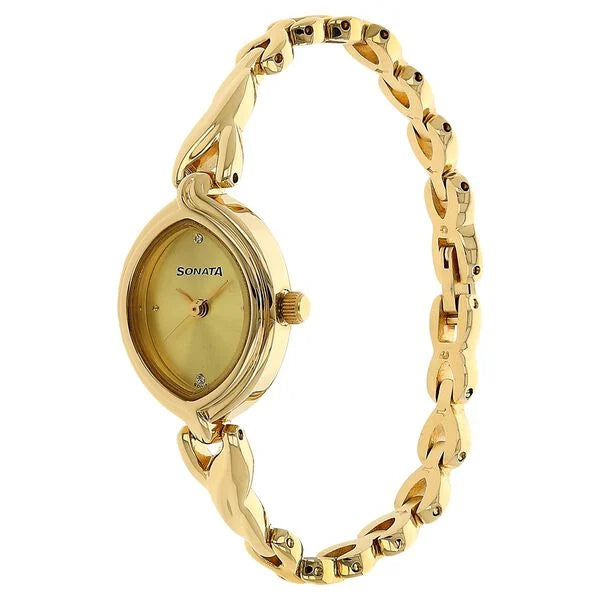 Sonata Quartz Analog Champagne Dial Metal Strap Watch for Women - 8109YM02 - KRISHNA WATCH COMPANY