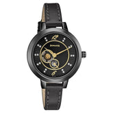 Sonata Unveil Black Dial Women Watch With Leather Strap 8141nl03