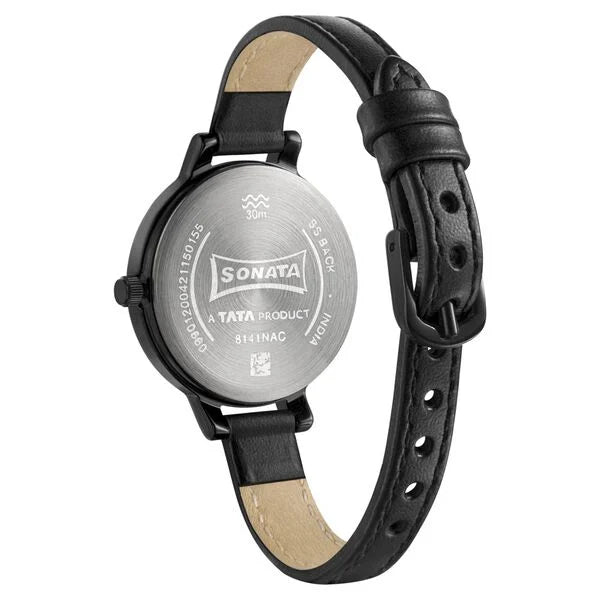 Sonata Unveil Black Dial Women Watch With Leather Strap 8141nl03 - KRISHNA WATCH COMPANY