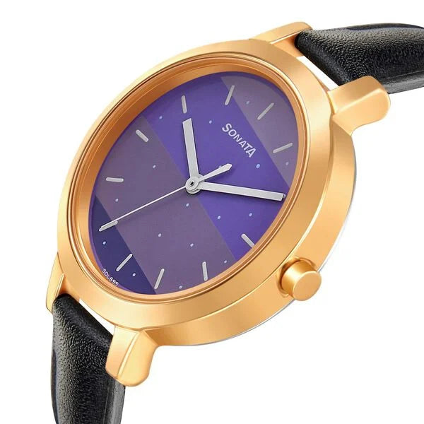 Sonata Play Purple Dial Women Watch With Leather Strap 8141wl06 - KRISHNA WATCH COMPANY
