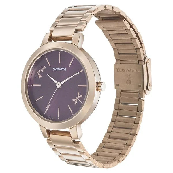 Sonata Play Purple Dial Women Watch With Stainless Steel Strap ns8141wm02 / 8141wm02 - KRISHNA WATCH COMPANY