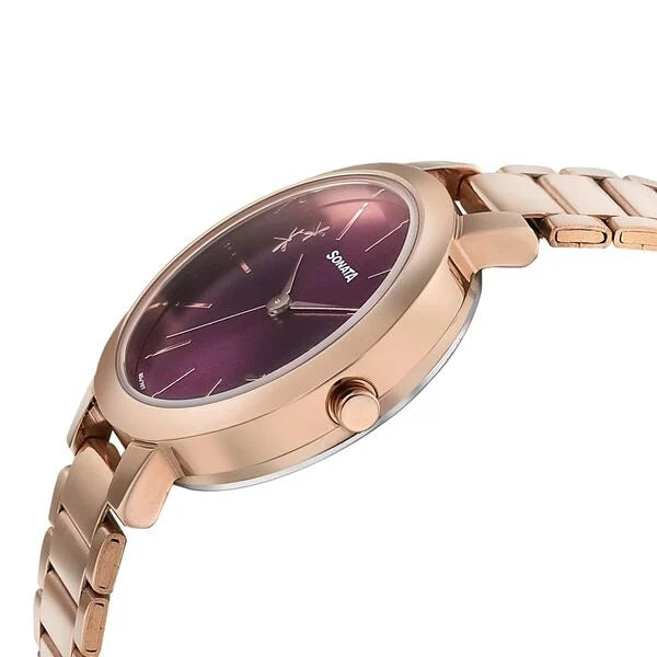 Sonata Play Purple Dial Women Watch With Stainless Steel Strap ns8141wm02 / 8141wm02 - KRISHNA WATCH COMPANY