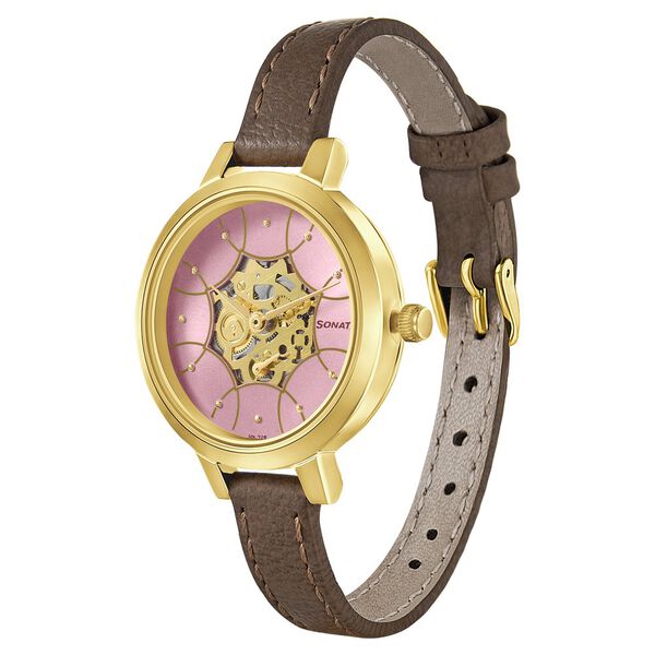 Sonata Unveil Quartz Multifunction Leather Strap Watch for Women 8141yl02 - KRISHNA WATCH COMPANY