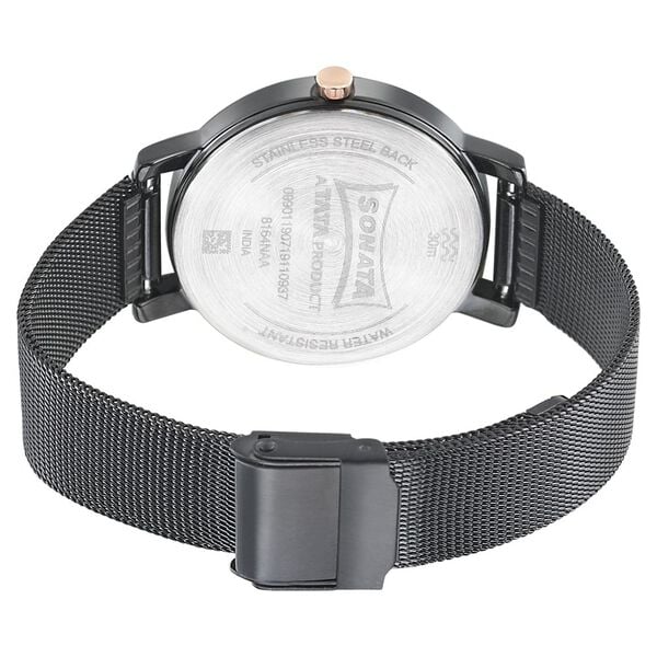 Sonata Onyx Black Dial Women Watch With Stainless Steel Strap - 8164KM01 - KRISHNA WATCH COMPANY