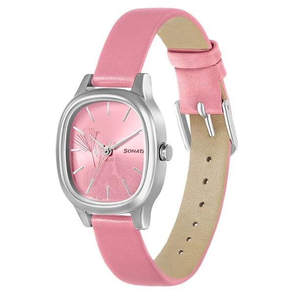 Sonata Linnea Pink Dial Women Watch With Leather Strap - 8173SL01 - KRISHNA WATCH COMPANY