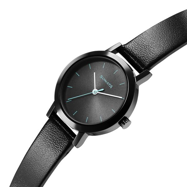 Sonata Essentials Grey Dial Leather Strap Watch for Women - 8174NL02 - KRISHNA WATCH COMPANY