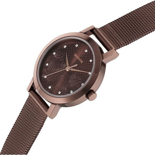 Sonata Quartz Analog Brown Stainless Steel Strap for Women 8174QM02 - KRISHNA WATCH COMPANY